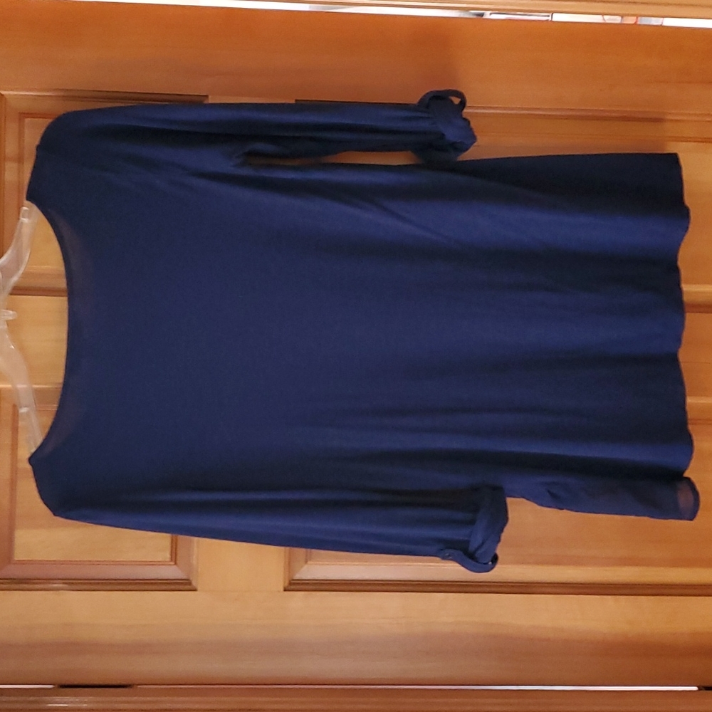 WHBM Navy Boatneck Tab Sleeve Shirt with Sheer Panel size medium - Picture 9 of 11